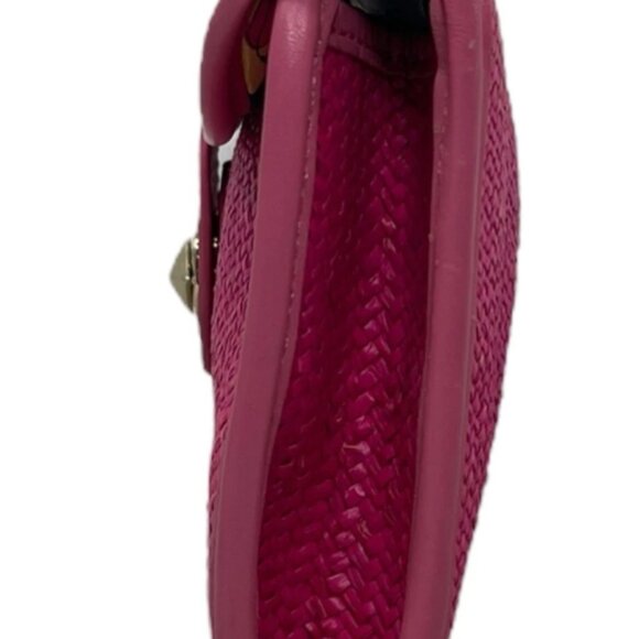 KATE SPADE NEW YORK BRIGHT PINK WOVEN STRAW LEATHER CLUTCH BAG - Picture 7 of 11